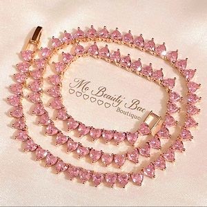 Pink Crystal Heart Chain Necklace